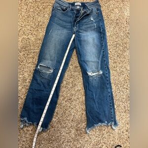 Women's Blue Frayed Hem Crop Jeans